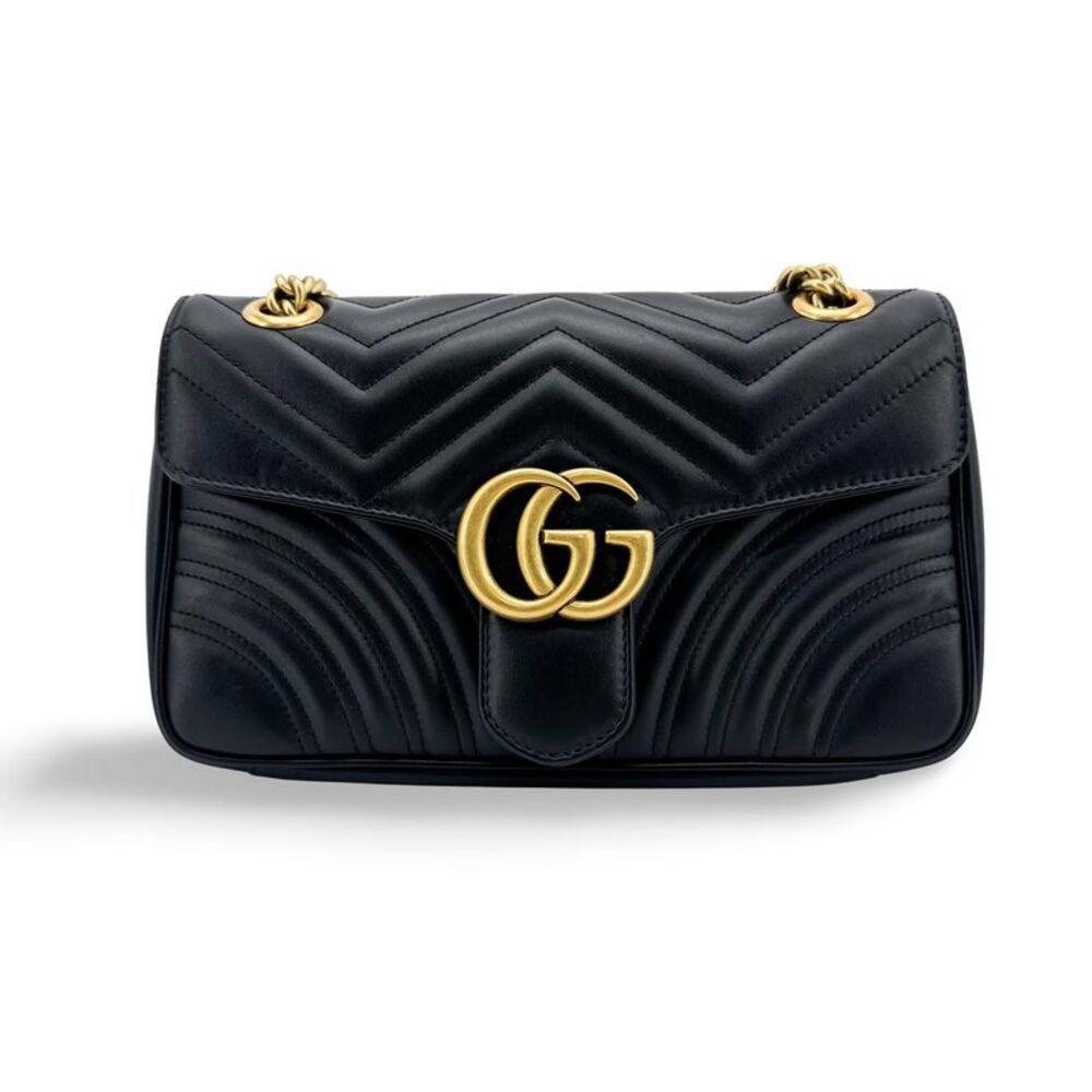 Gucci GG Marmont Mini Matelassé Crossbody Bag Black with Gold Hardware